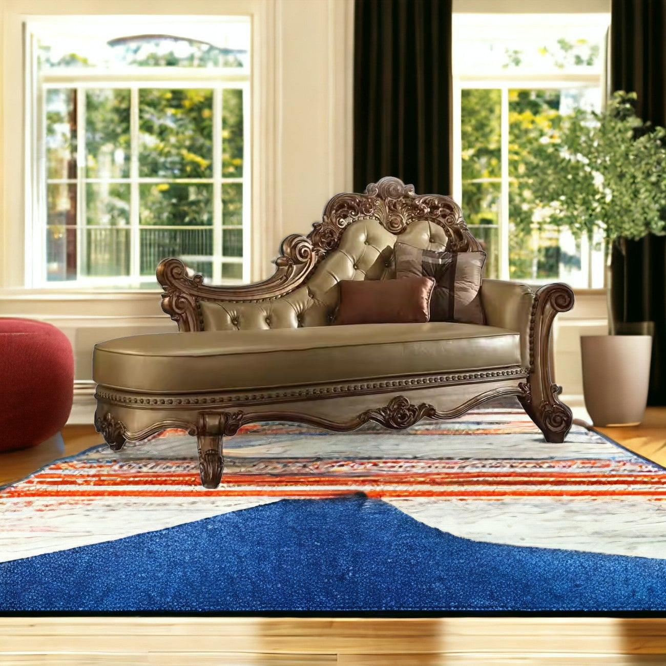 81" X 40" X 45" Bone Polyurethane Chaise  2 Pillows