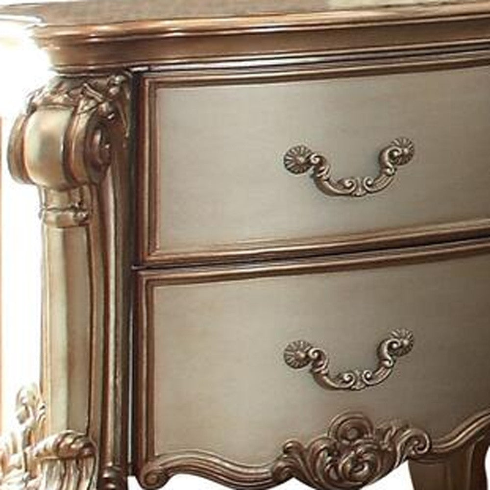 34" X 20" X 30" Gold Patina  Bone Patina Nightstand