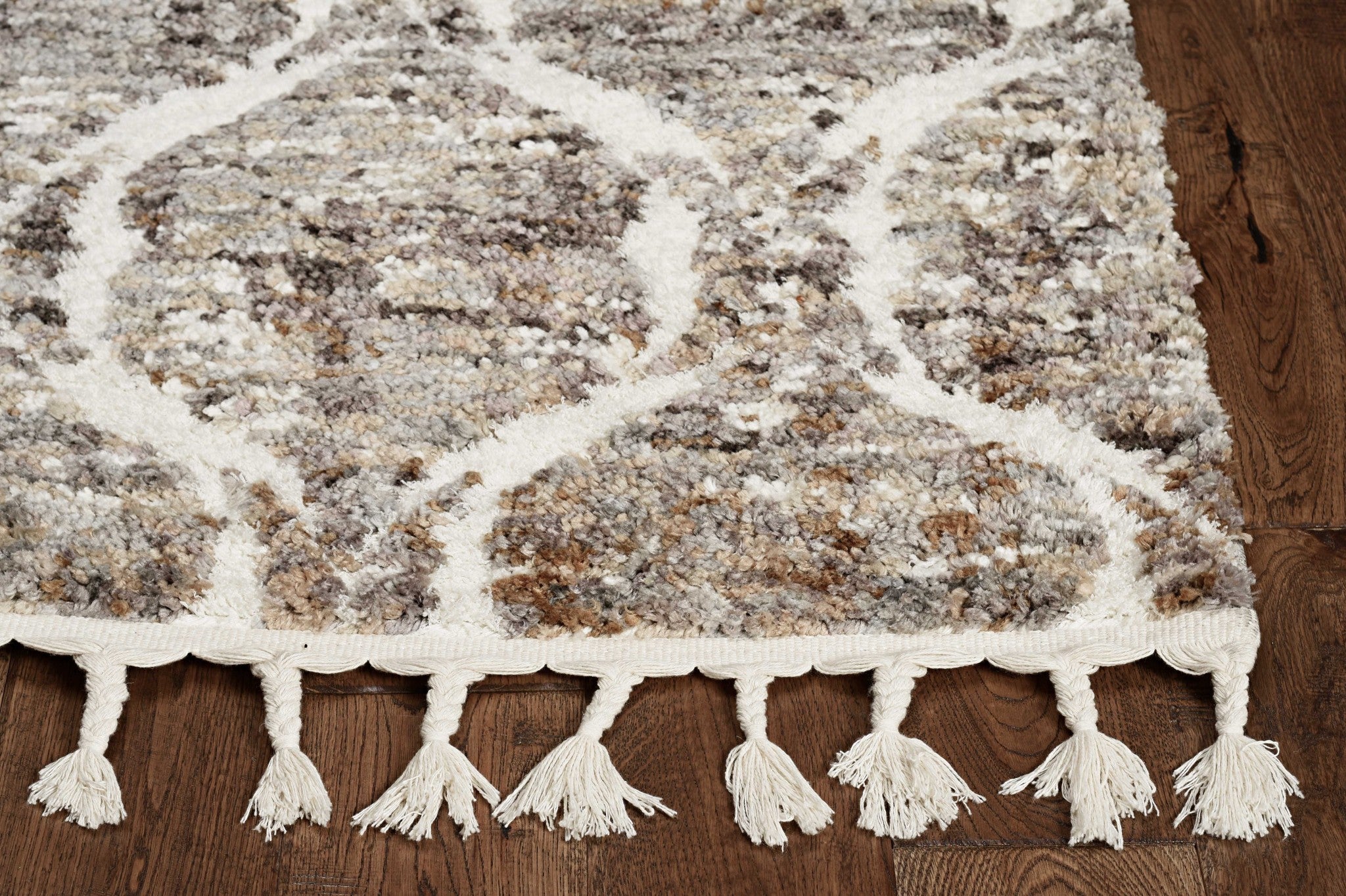 2' X 7' 灰色或沙色波浪線流蘇地毯