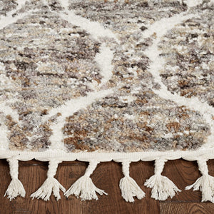 2' X 7' Grey Or Sand Wavy Line Runner Rug With Fringe