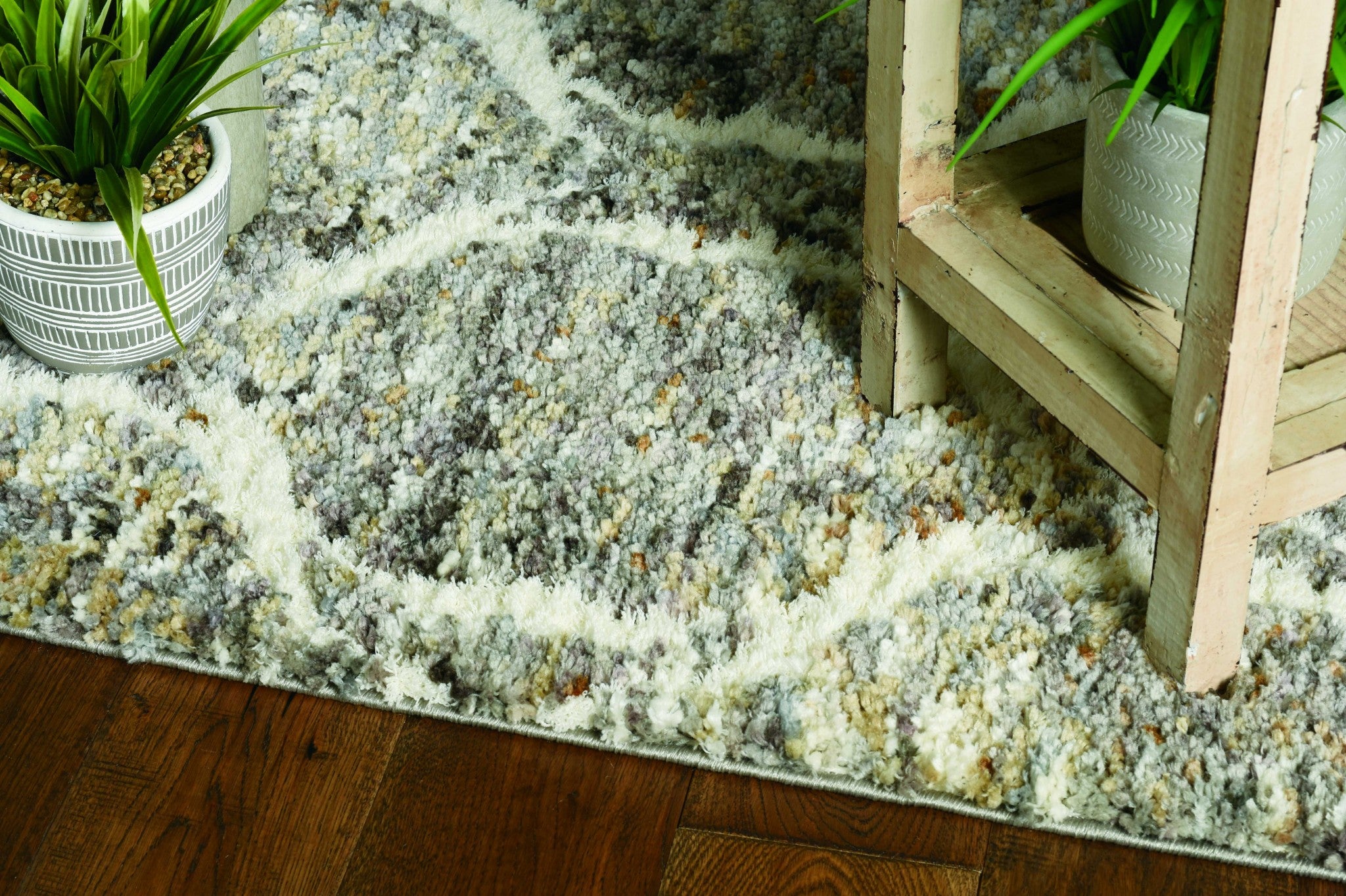 2' X 7' 灰色或沙色波浪線流蘇地毯