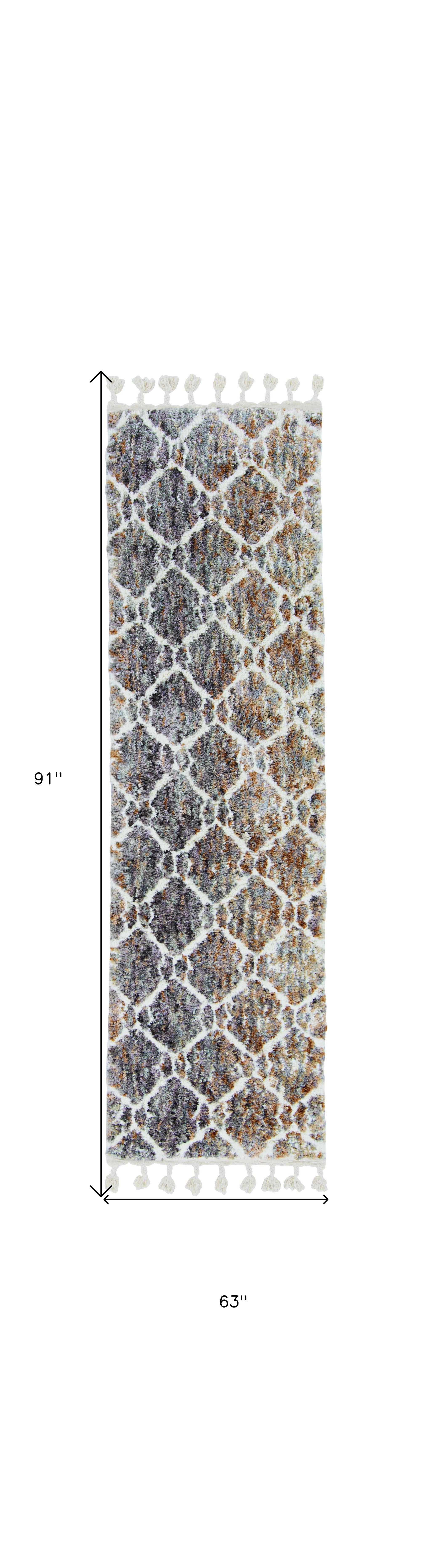 2' X 7' 灰色或沙色波浪線流蘇地毯