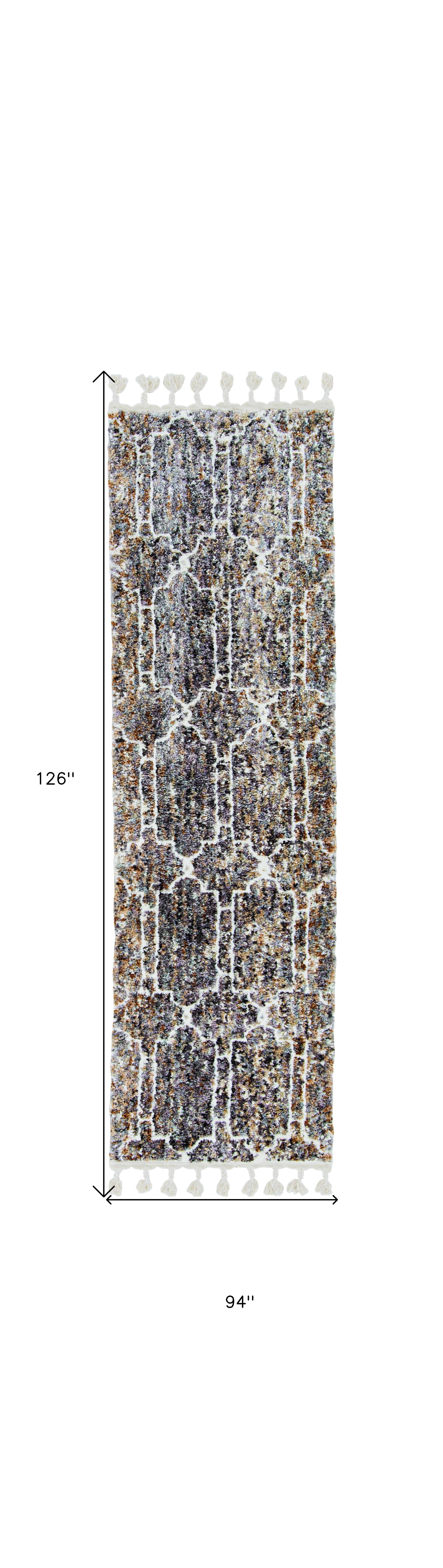 2' X 7' Mocha Mosaic Pattern Runner Rug With Fringe