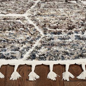 2' X 7' Grey Or Teal Geometric Hexagon Runner Rug With Fringe