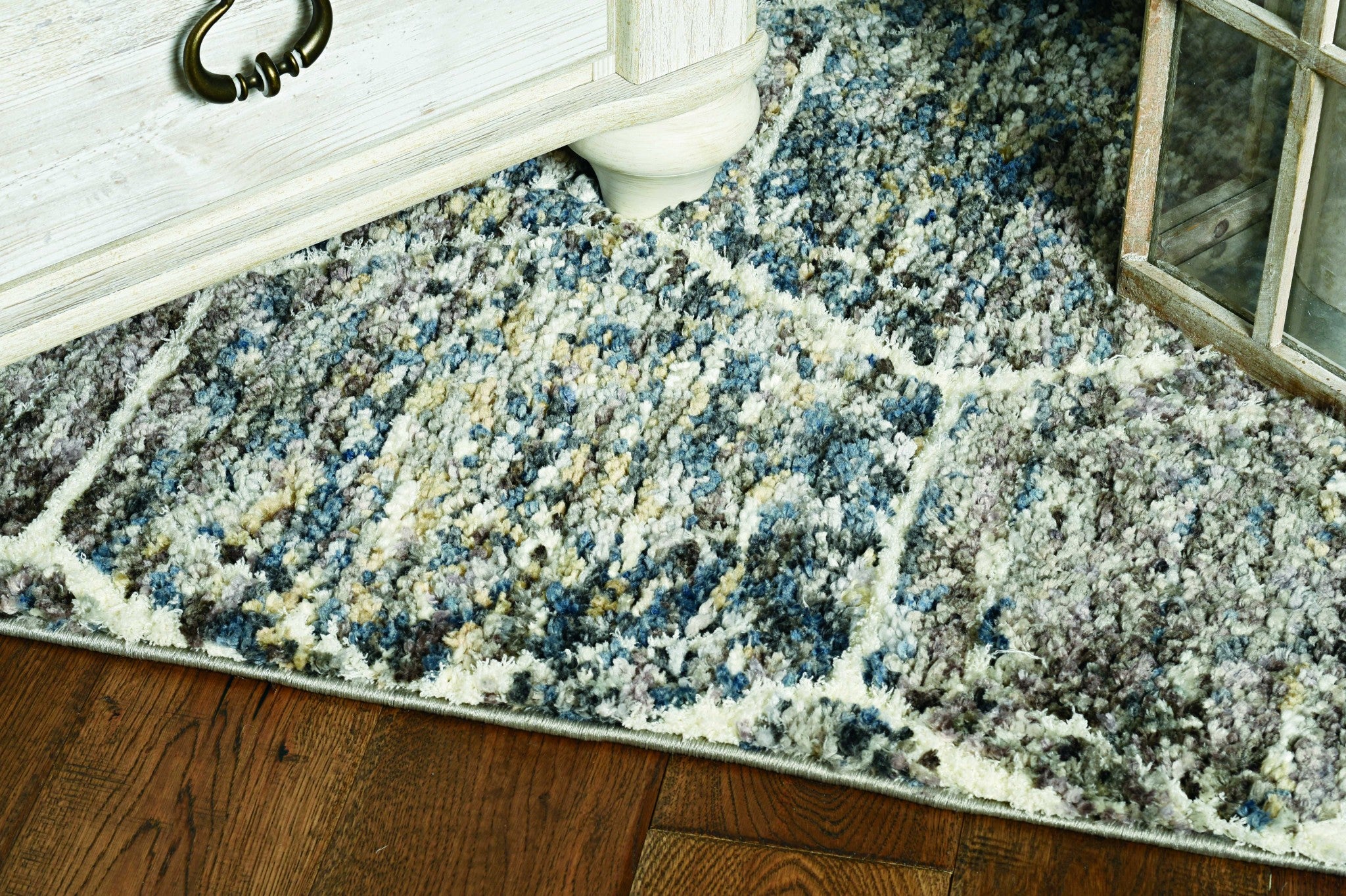 2' X 7' 灰色或青色幾何六角形流蘇地毯