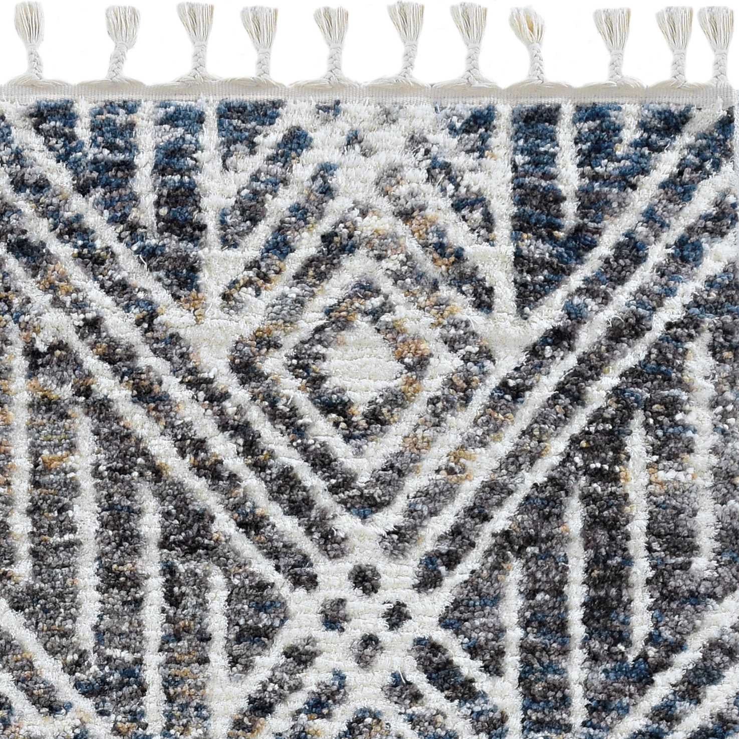 2' X 7' Grey Or Ivory Geometric Diamond Runner Rug With Fringe