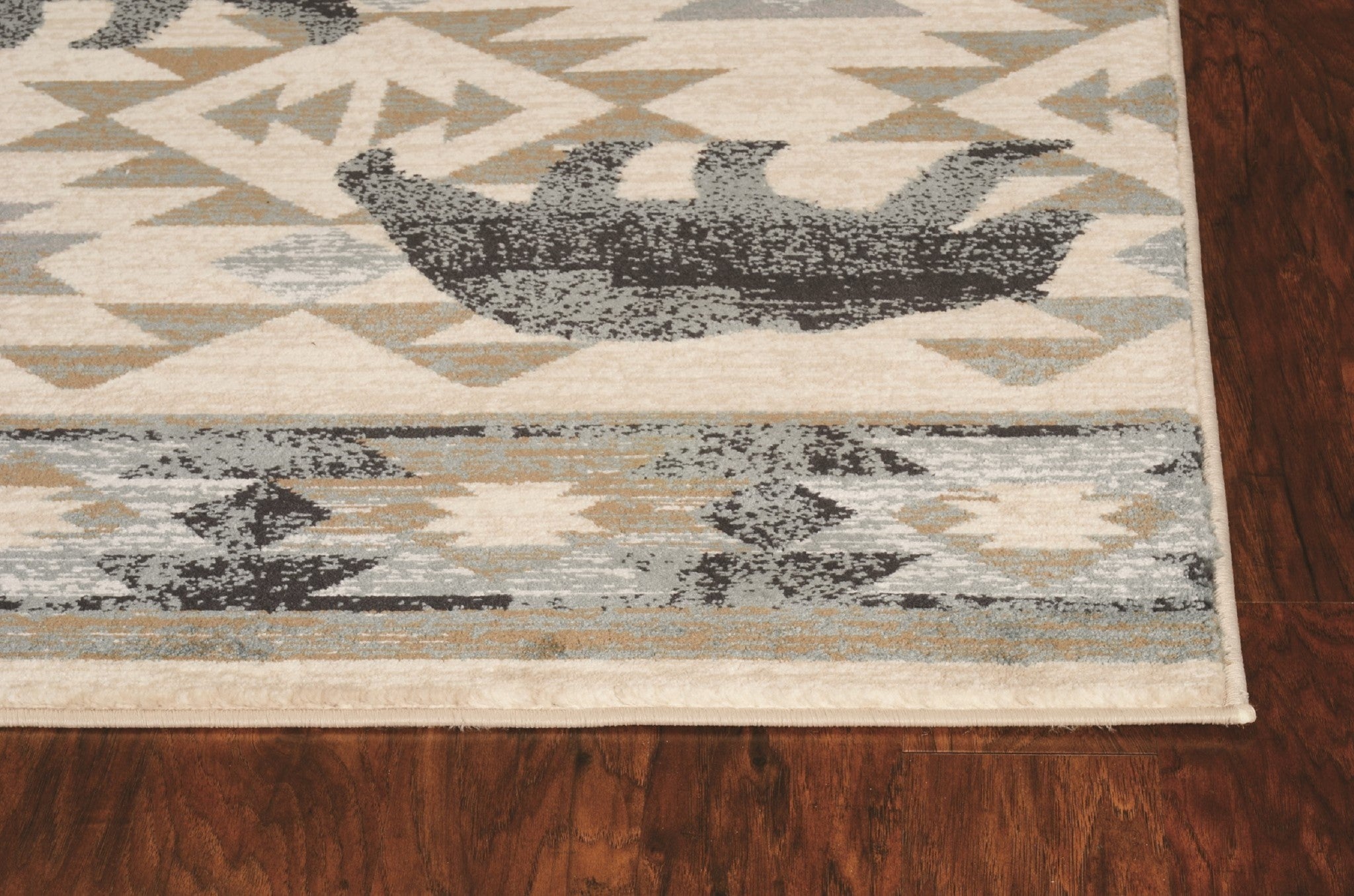 7' Round Ivory Or Blue Geometric Lodge Pattern Indoor Area Rug