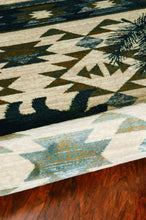 7' Round Ivory Or Blue Geometric Lodge Pattern Indoor Area Rug