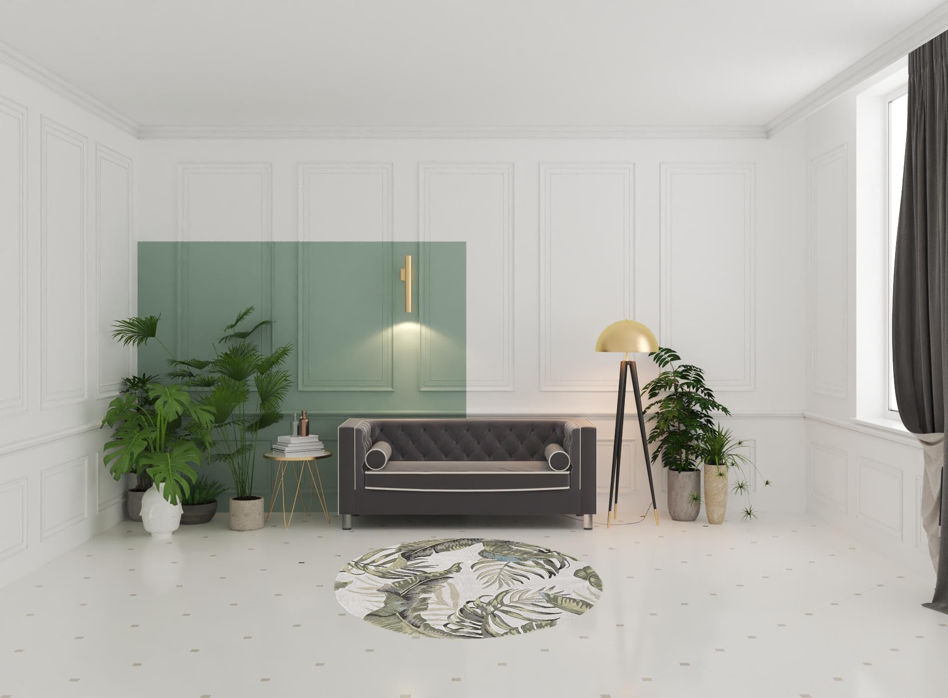 6' Ivory Hand Tufted Oversized Tropical Leaves Round Indoor Area Rug