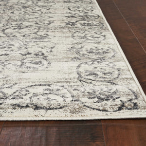10'X13' Ivory Grey Machine Woven Distressed Floral Traditional Indoor Area Rug