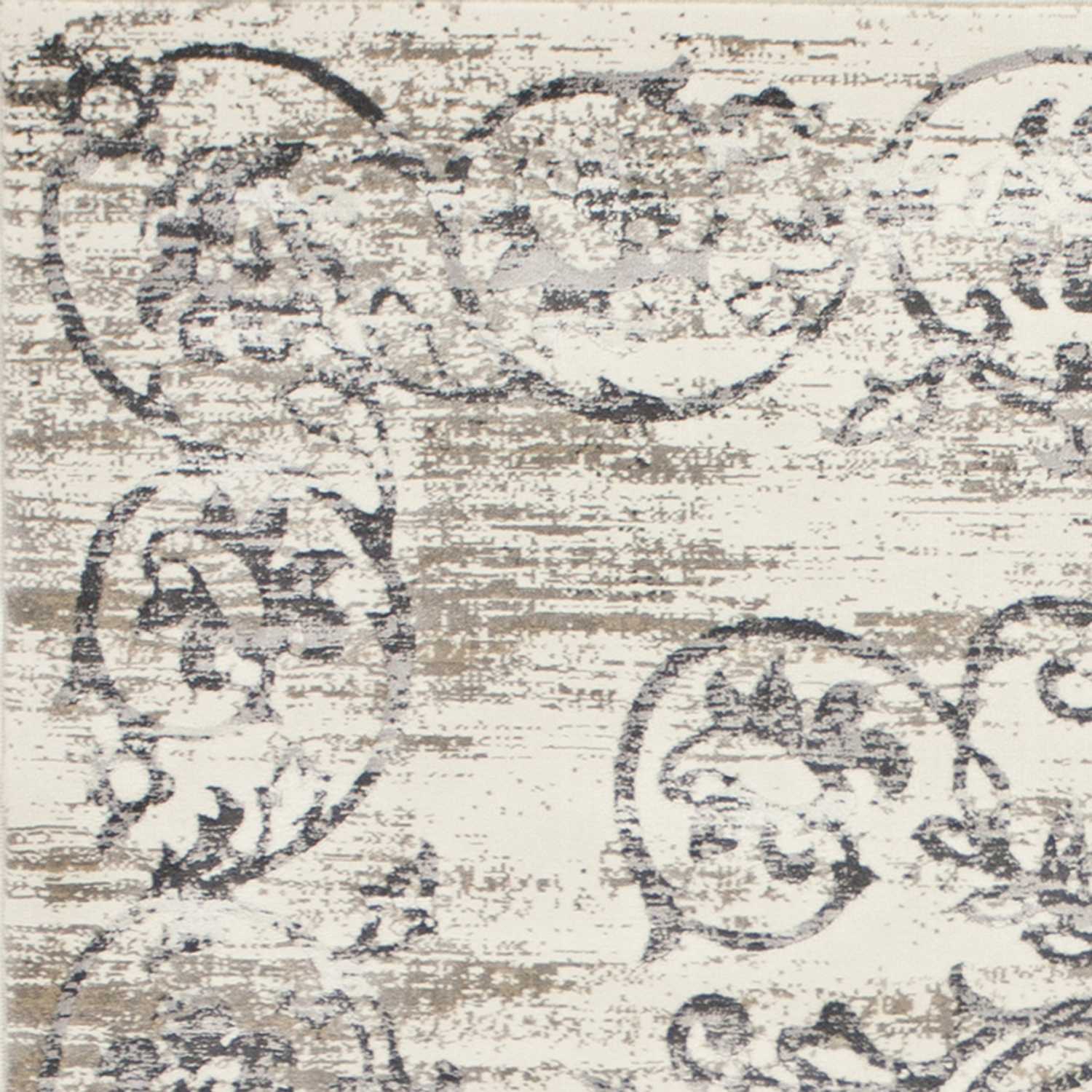 10'X13' Ivory Grey Machine Woven Distressed Floral Traditional Indoor Area Rug