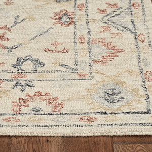 8 英寸象牙色手工簇絨段染花卉傳統室內地毯