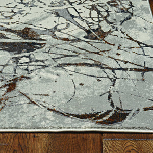 7' Ivory Grey Machine Woven Abstract Vermicular Indoor Runner Rug