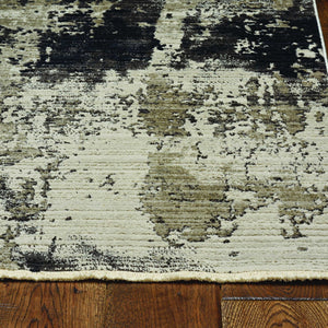 7' Ivory Charcoal Machine Woven Shrank Abstract Design Indoor Runner Rug