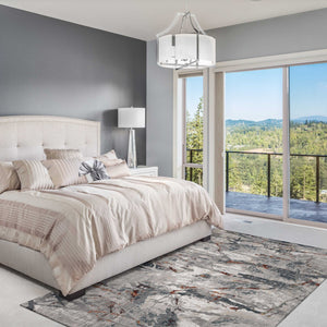 7' Grey Teal Machine Woven Abstract Splatter Indoor Runner Rug