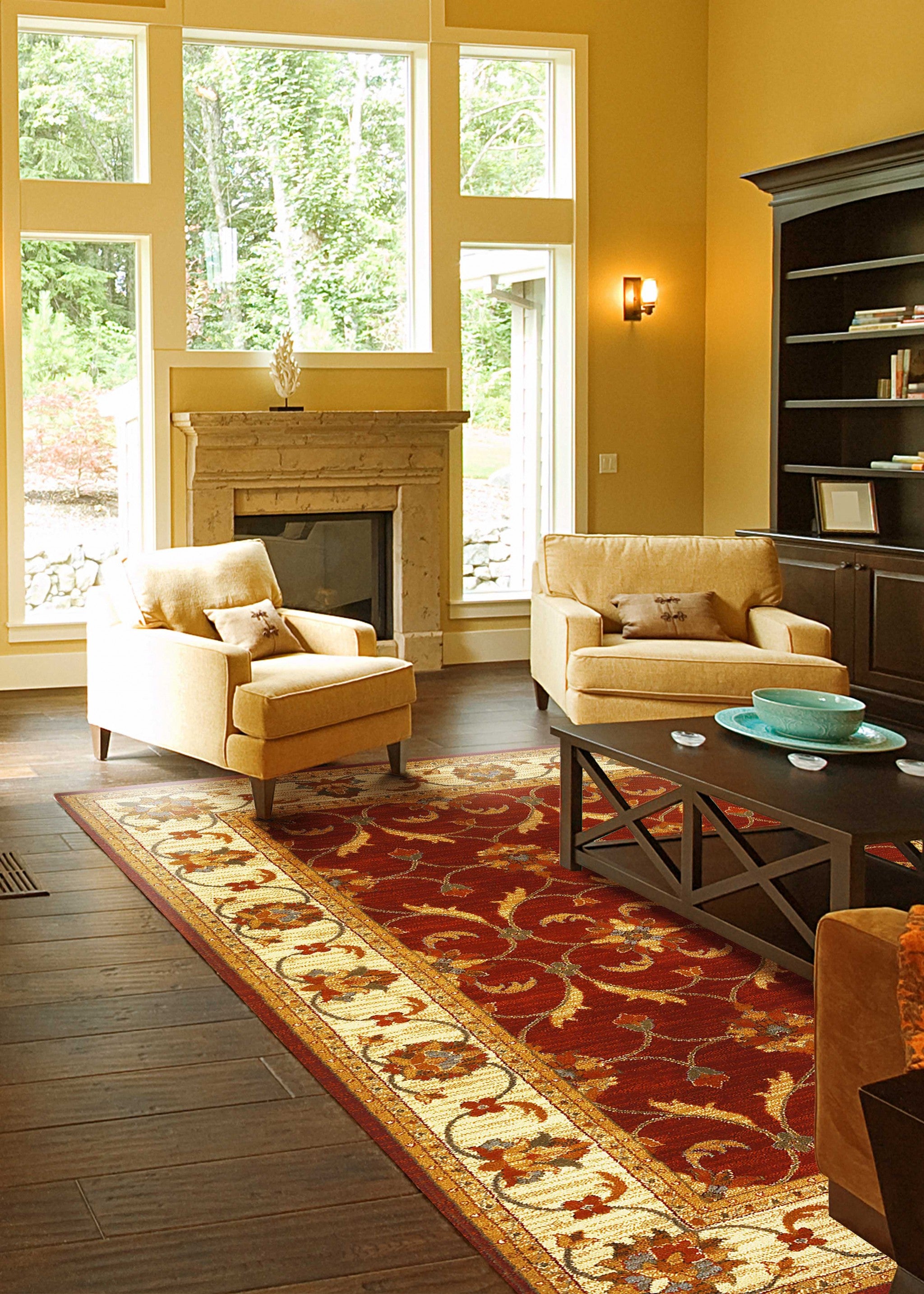 63" X 91" Red Or  Ivory  Polypropylene Rug