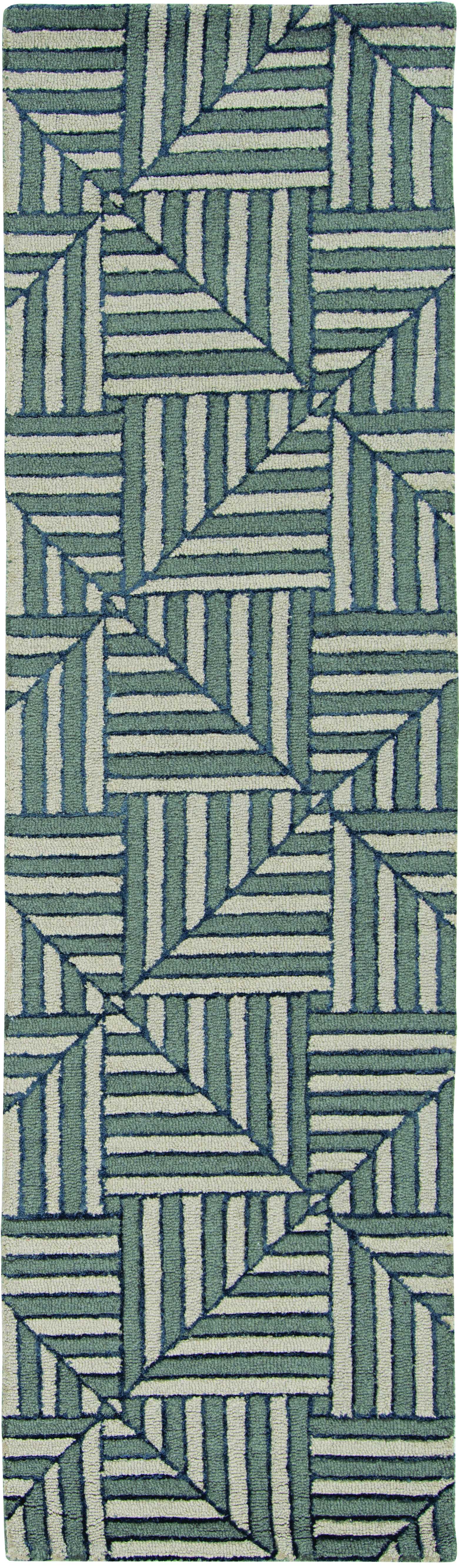 8' Navy Charcoal Hand Tufted Geometric Diamond Pattern Indoor Runner Rug