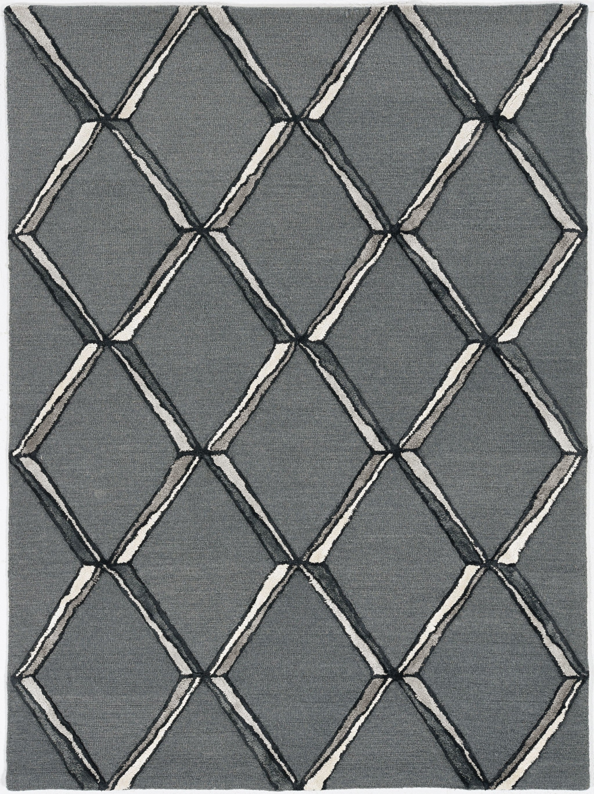 12'X15' Charcoal Silver Hand Tufted Diamond Pattern Indoor Area Rug