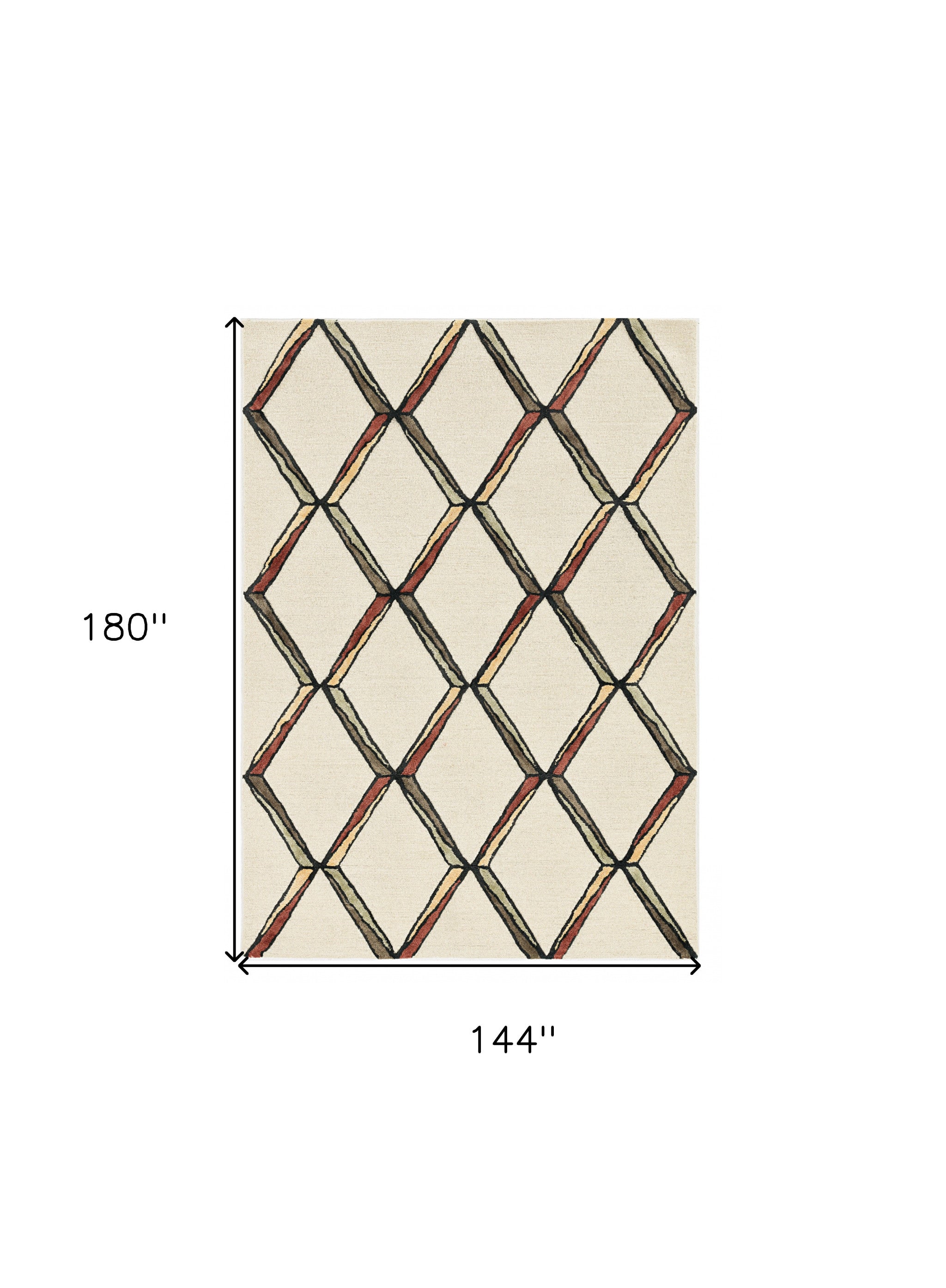 12'X15' Cream Gold Hand Tufted Diamond Pattern Indoor Area Rug