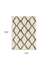 12'X15' Cream Gold Hand Tufted Diamond Pattern Indoor Area Rug