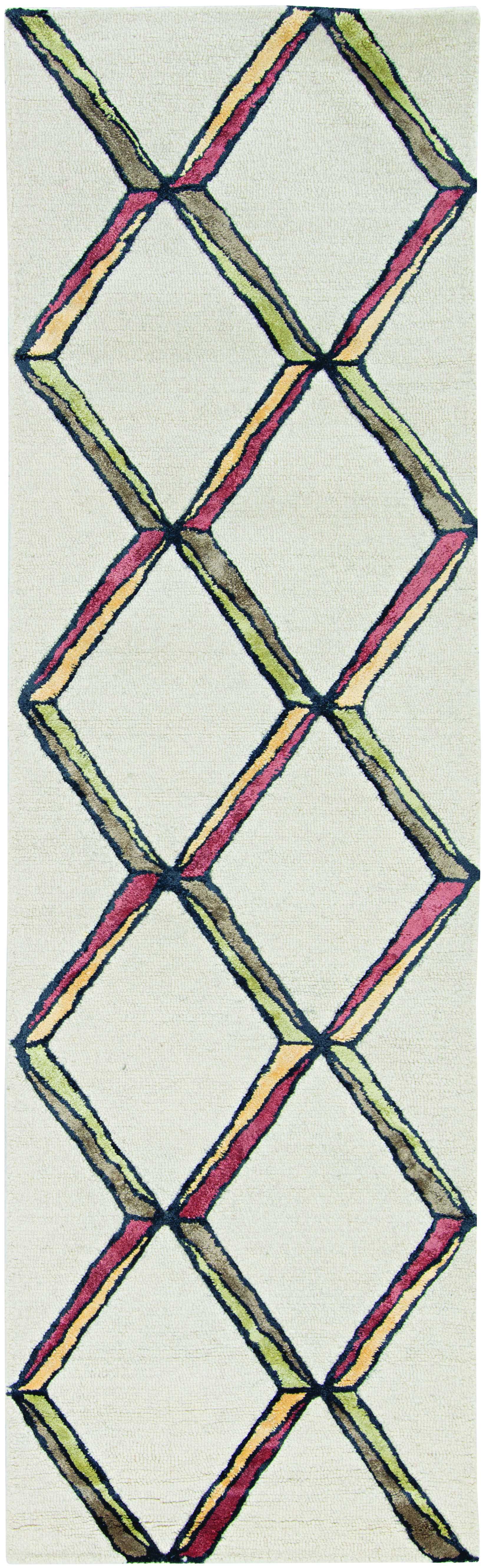 12'X15' Cream Gold Hand Tufted Diamond Pattern Indoor Area Rug