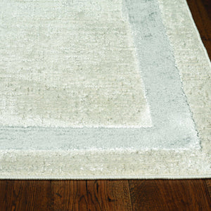 3'X5' Ivory Silver Machine Woven Bordered Indoor Area Rug