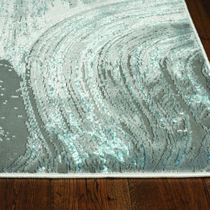 3' X 5' Silver Or Blue Abstract Brushstrokes Area Rug
