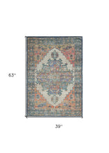 2'X4' Blue Rust Orange Hand Woven Diamond Medallion Indoor Accent Rug