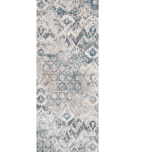 8' Teal Machine Woven Distressed Traditional Indoor Runner Rug
