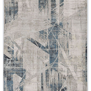 3'X5' Grey Blue Machine Woven Abstract Geometric Indoor Area Rug
