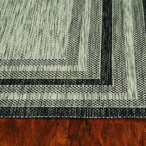 3'X4' Grey Machine Woven Uv Treated Bordered Indoor Outdoor Accent Rug