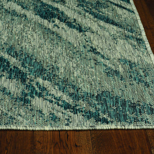 3'X4' Grey Teal Machine Woven Uv Treated Abstract Waves Indoor Outdoor Accent Rug