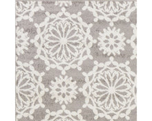 7' Grey Ivory Machine Woven Floral Indoor Runner Rug