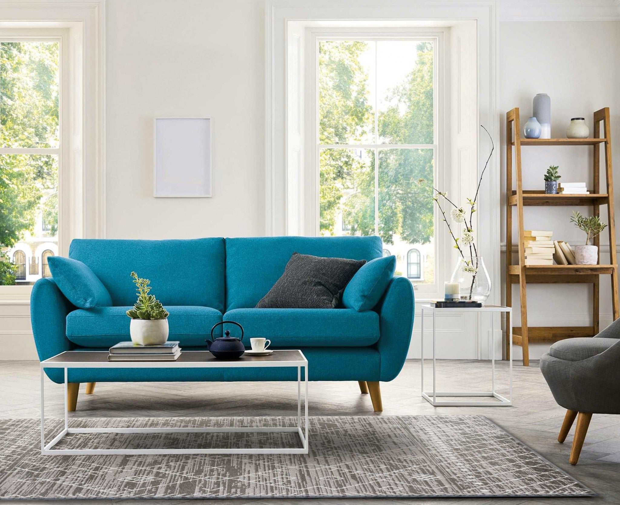 2' X 7' 灰色和白色波西米亞地理區域地毯