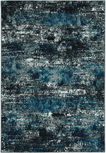 7' Grey Blue Machine Woven Abstract Indoor Runner Rug