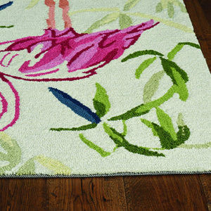 2'X3' Ivory Pink Hand Hooked Flamingo Indoor Accent Rug
