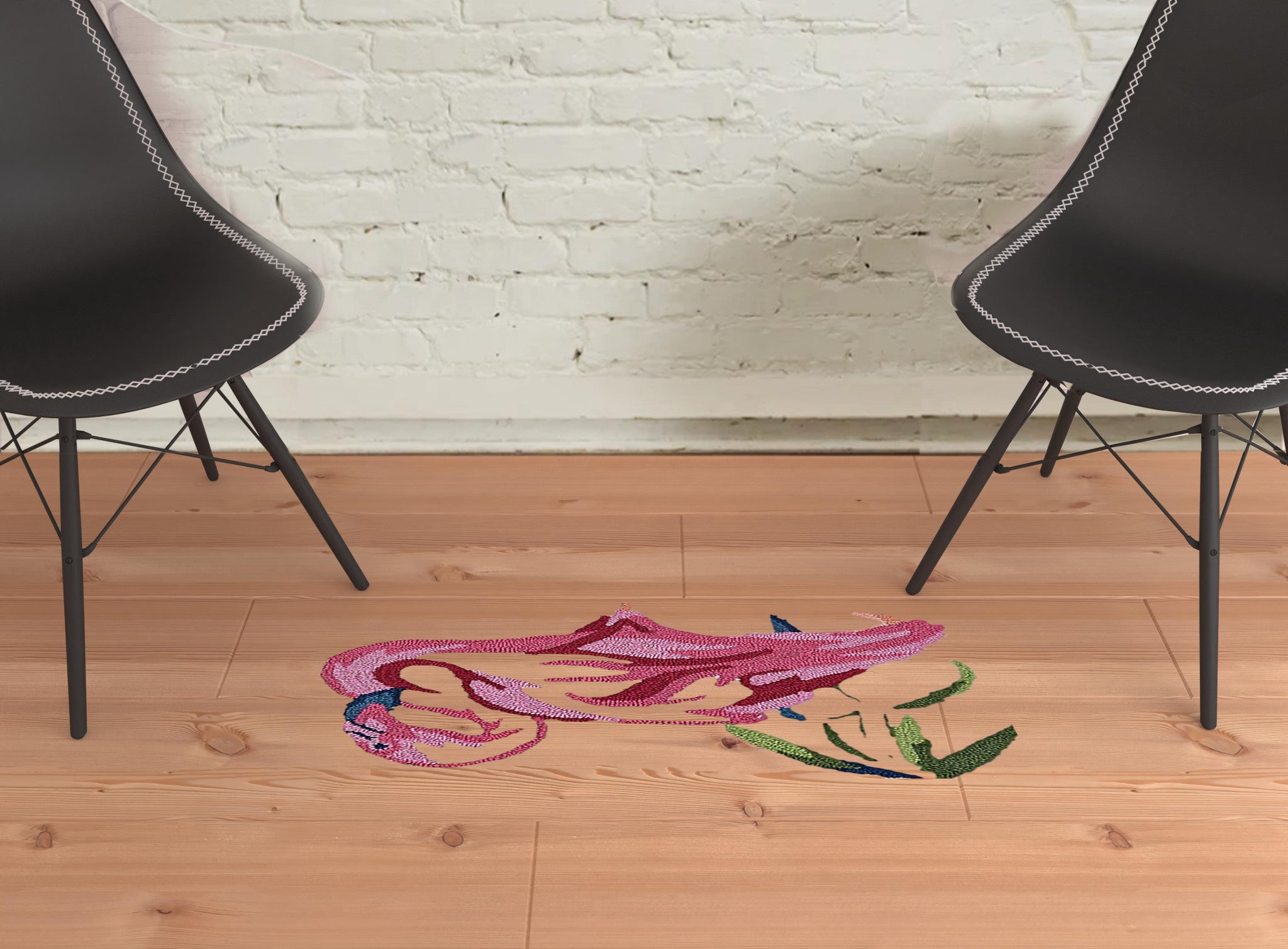 2'X3' Ivory Pink Hand Hooked Flamingo Indoor Accent Rug