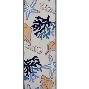 8' Ivory Hand Hooked Sea Corals And Shells Indoor Runner Rug
