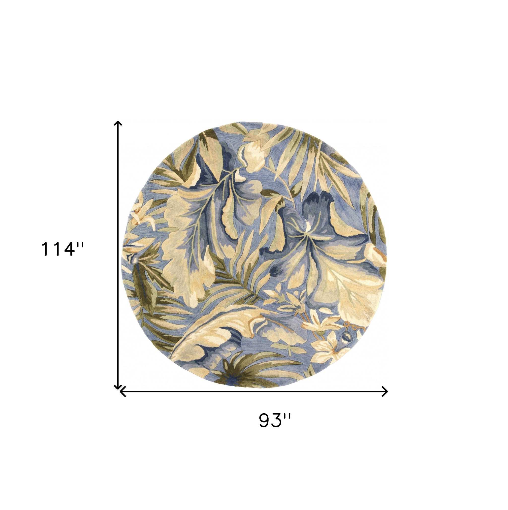 3' X 5' Blue Tropical Leaves Wool Indoor Area Rug