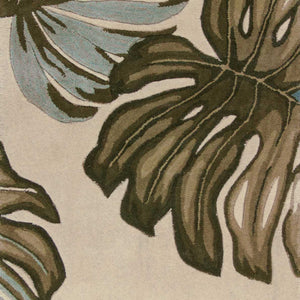 10' Ivory Hand Tufted Tropical Monstera Indoor Runner Rug