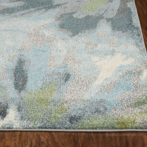 3' X 5' Teal Watercolor Leaves Area Rug