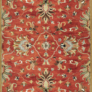 7' Sienna Orange Hand Tufted Wool Traditional Floral Indoor Runner Rug