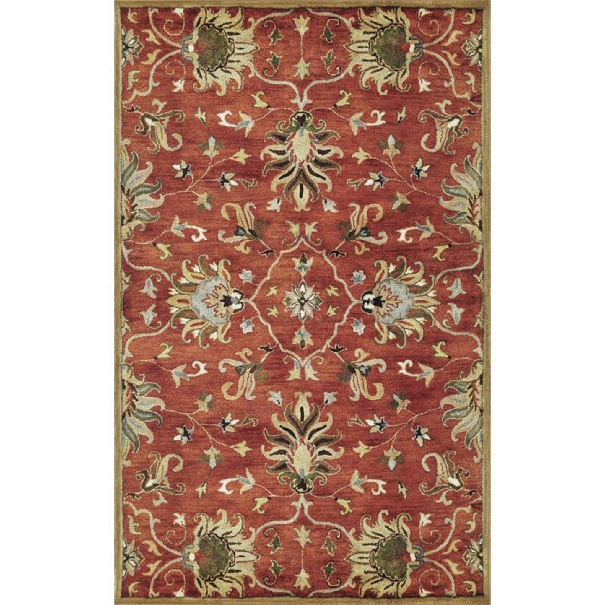 7' Sienna Orange Hand Tufted Wool Traditional Floral Indoor Runner Rug