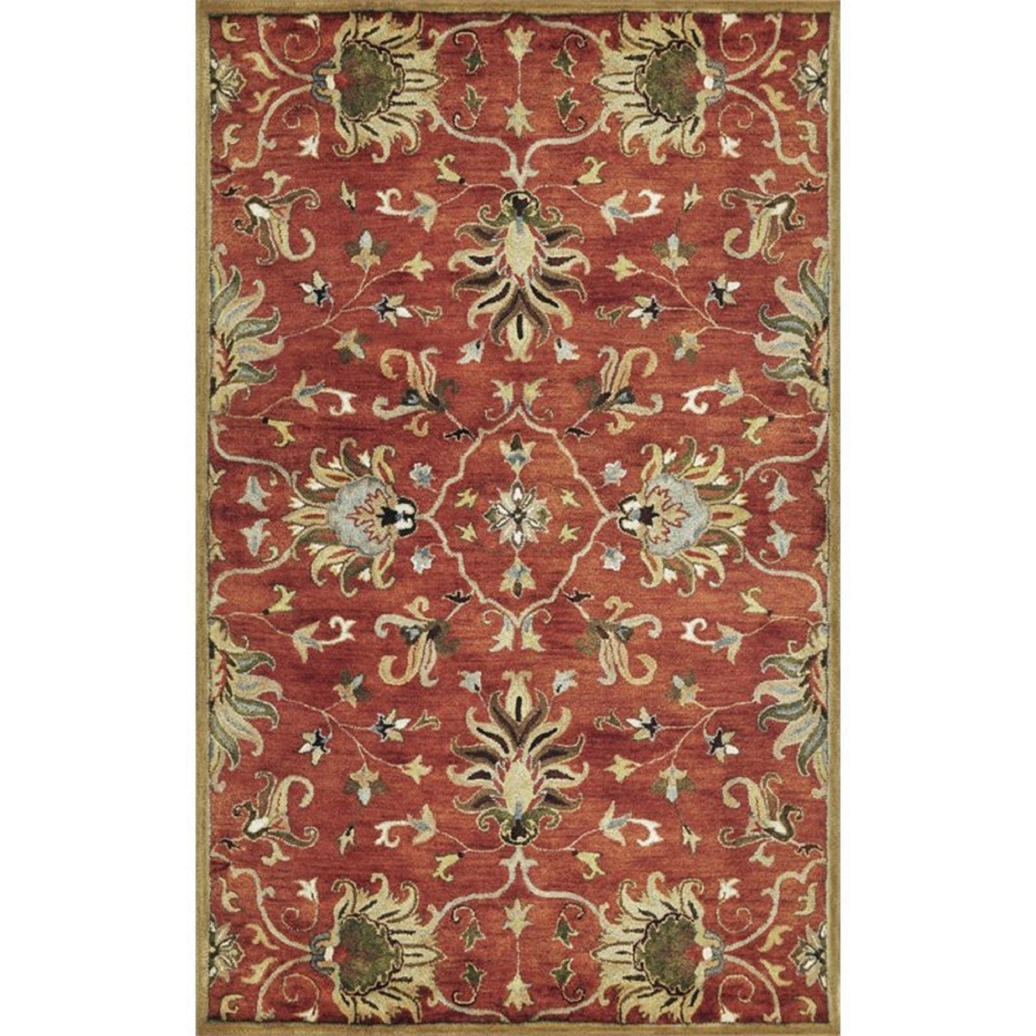 7' Sienna Orange Hand Tufted Wool Traditional Floral Indoor Runner Rug