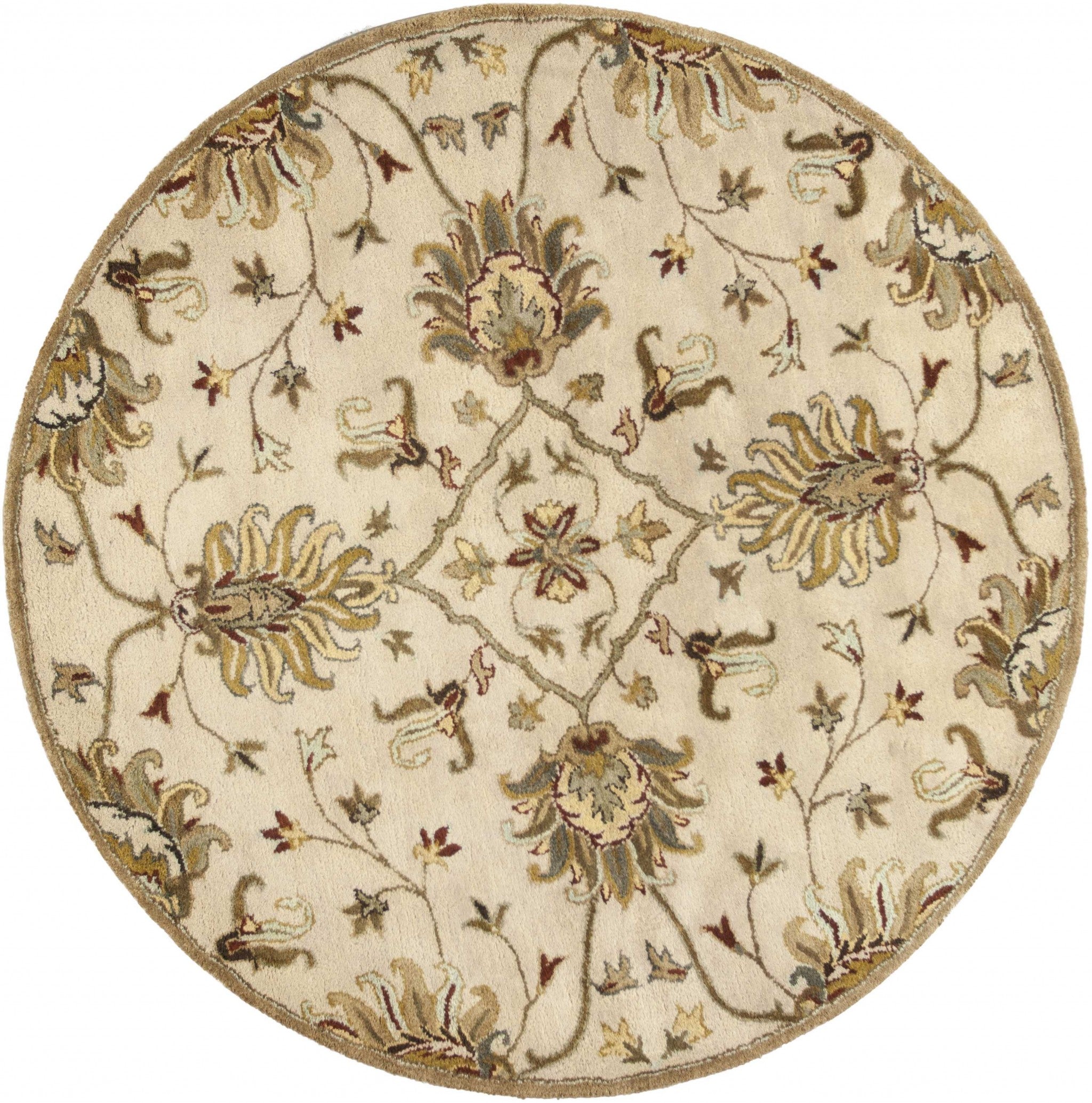 3'X5' Champagne Beige Hand Tufted Wool Traditional Floral Indoor Area Rug