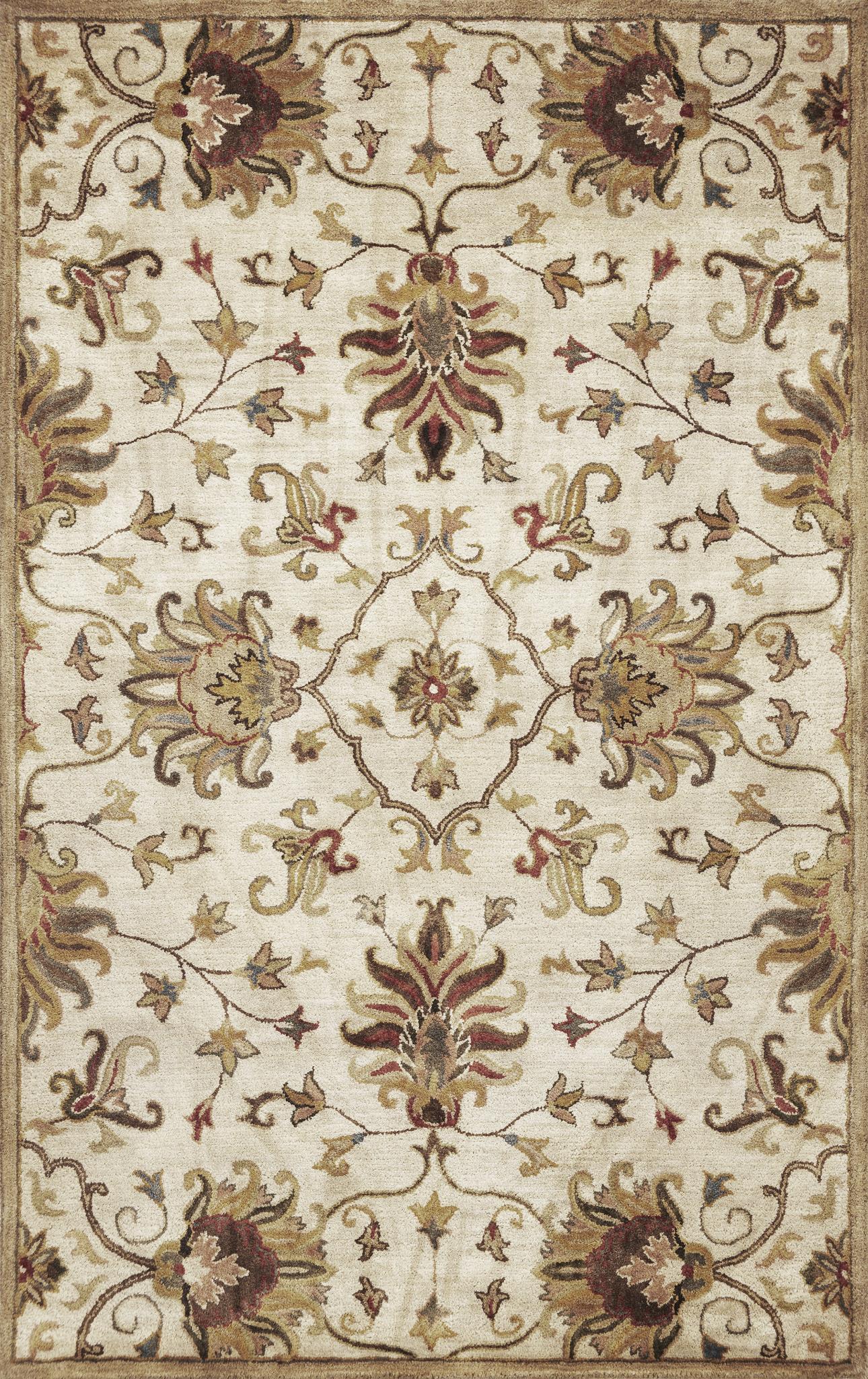 3'X5' Champagne Beige Hand Tufted Wool Traditional Floral Indoor Area Rug