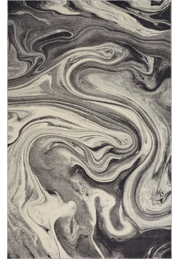 3'X5' Grey Black Machine Woven Marble Indoor Area Rug