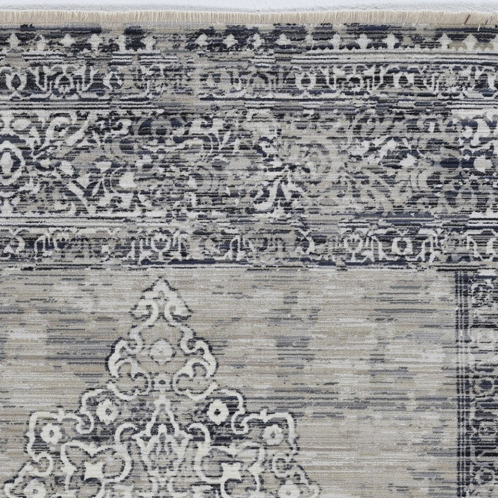 5' X 8' Sand Or Charcoal Medallion Bordered Area Rug