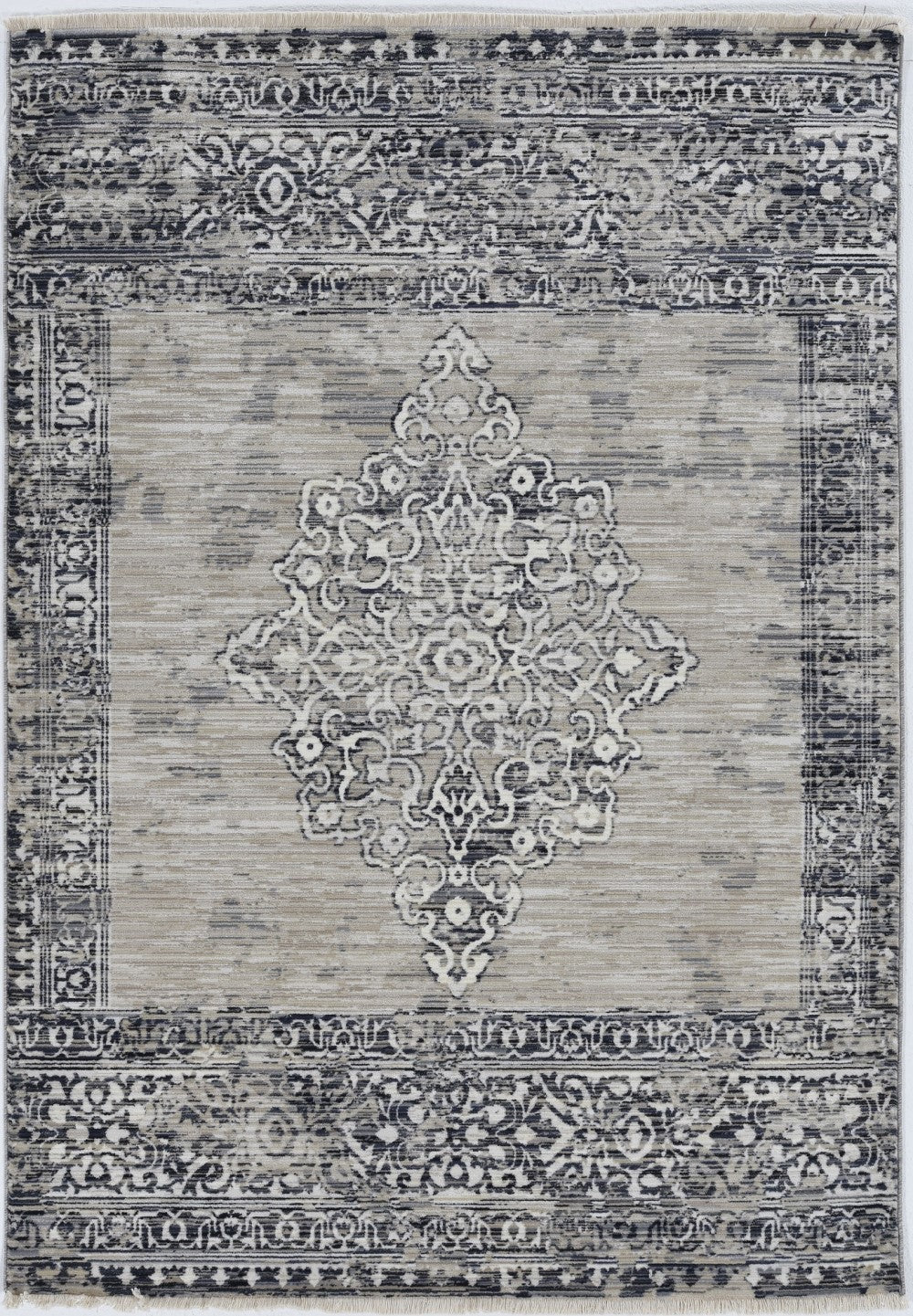 5' X 8' Sand Or Charcoal Medallion Bordered Area Rug