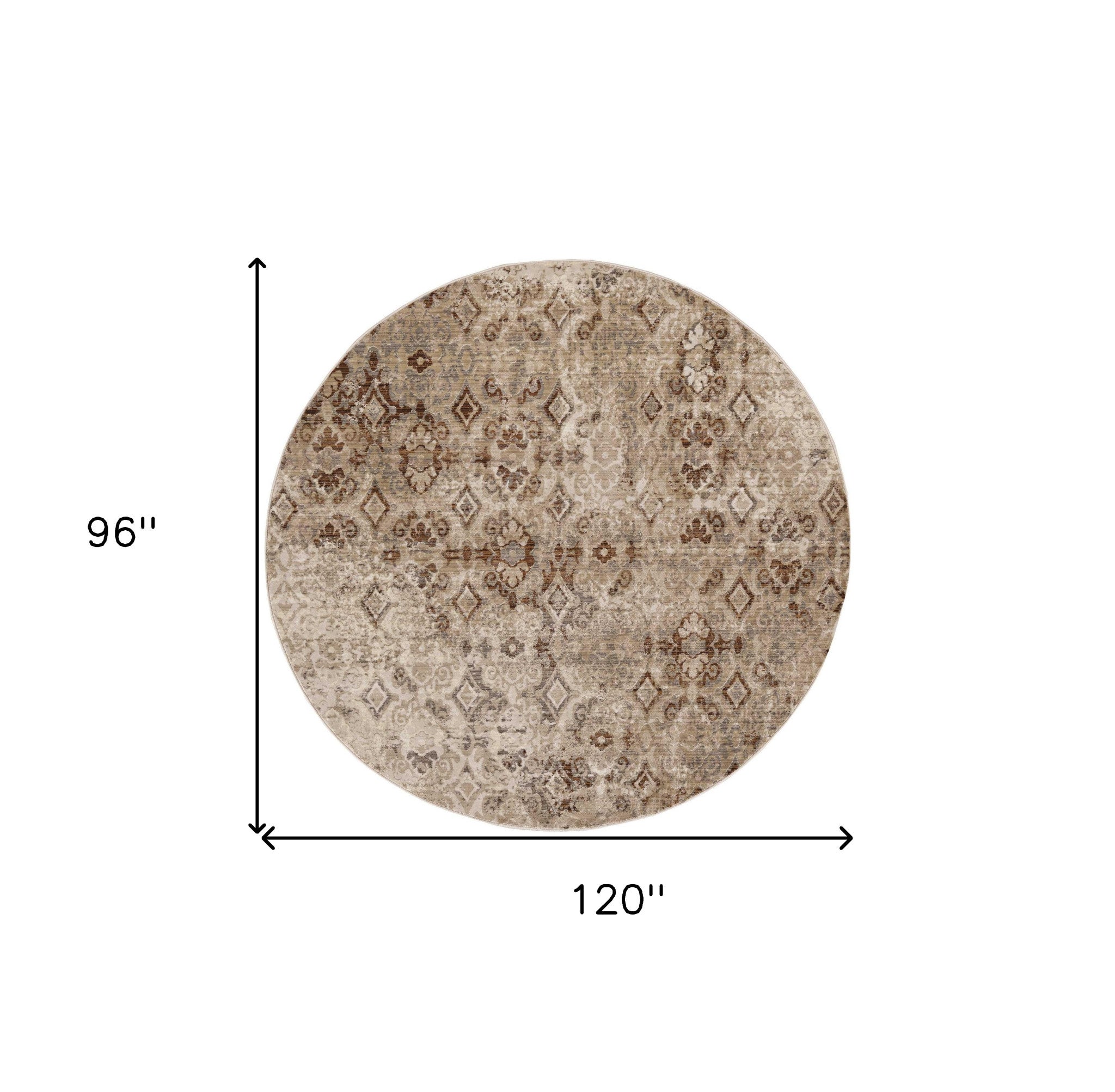 7' Sand Ivory Machine Woven Distressed Traditional Round Area Rug